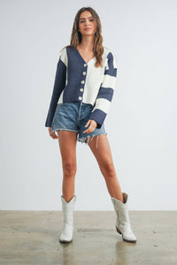 Color Block Button Down Cardigan