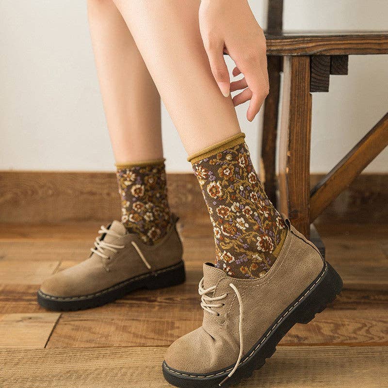 Vintage Floral Printed Socks (5 Pairs)
