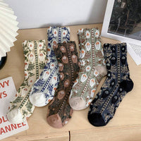 Vintage Style Floral Crew Socks (5 Pairs)