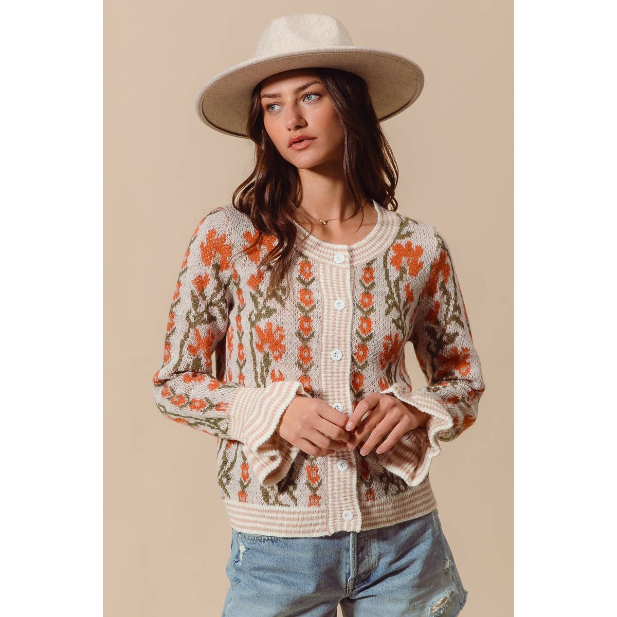 Floral Button Front Cardigan