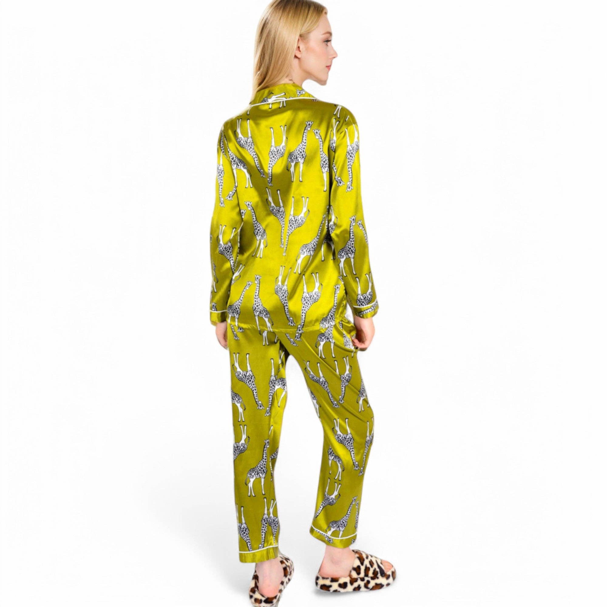 Giraffe Print Satin Pajama Set