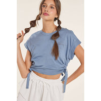 GATHERED SIDE GRUNGE CROP COTTON TOP