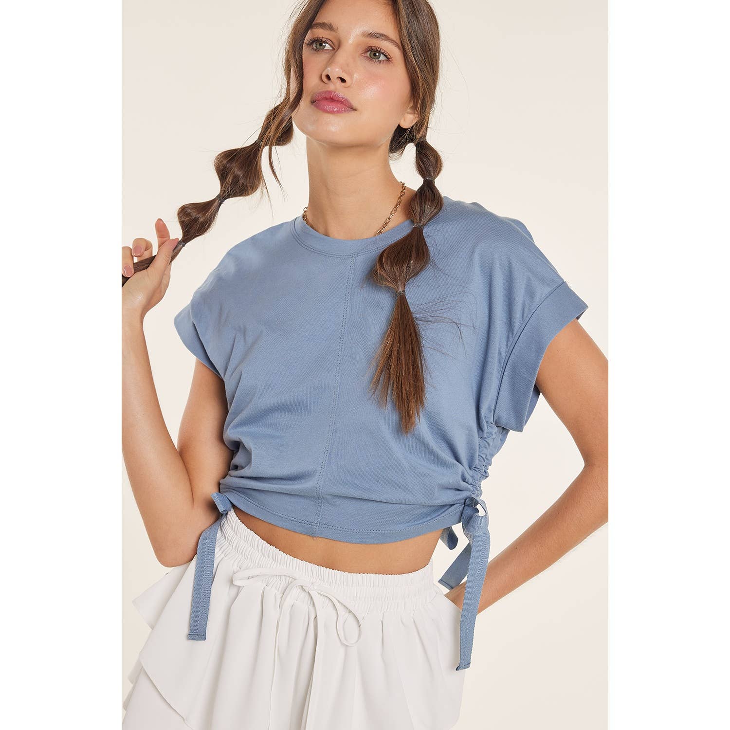 GATHERED SIDE GRUNGE CROP COTTON TOP