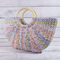 Multi Tone Straw Half Moon Bag