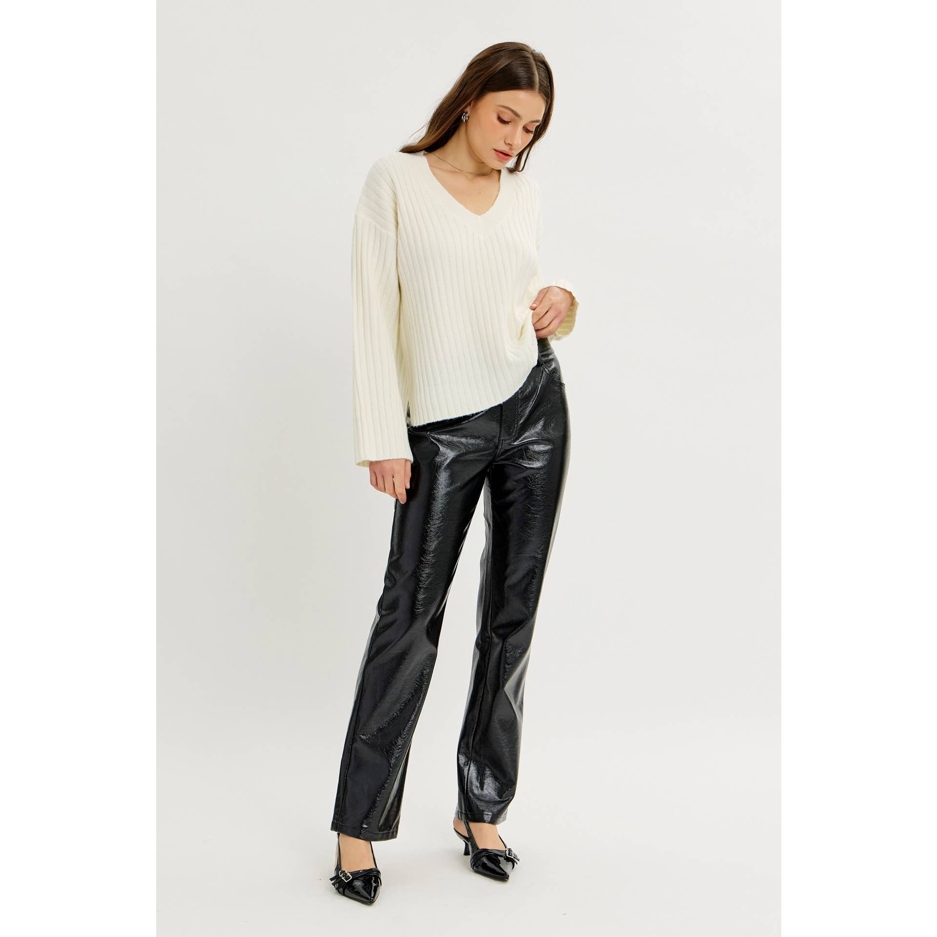 CLOUD SOFT OVERSIZED RIBBED SWEATER TOP WITH BELL SLEEVES
