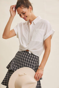 Cropped Short Sleeve Button Down Shirt