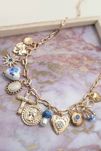Blue Porcelain Multi-Charm Necklace