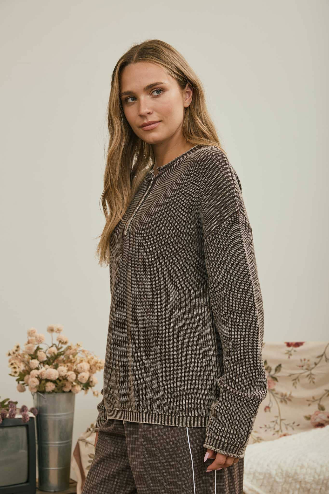 Washed Henley Sweater