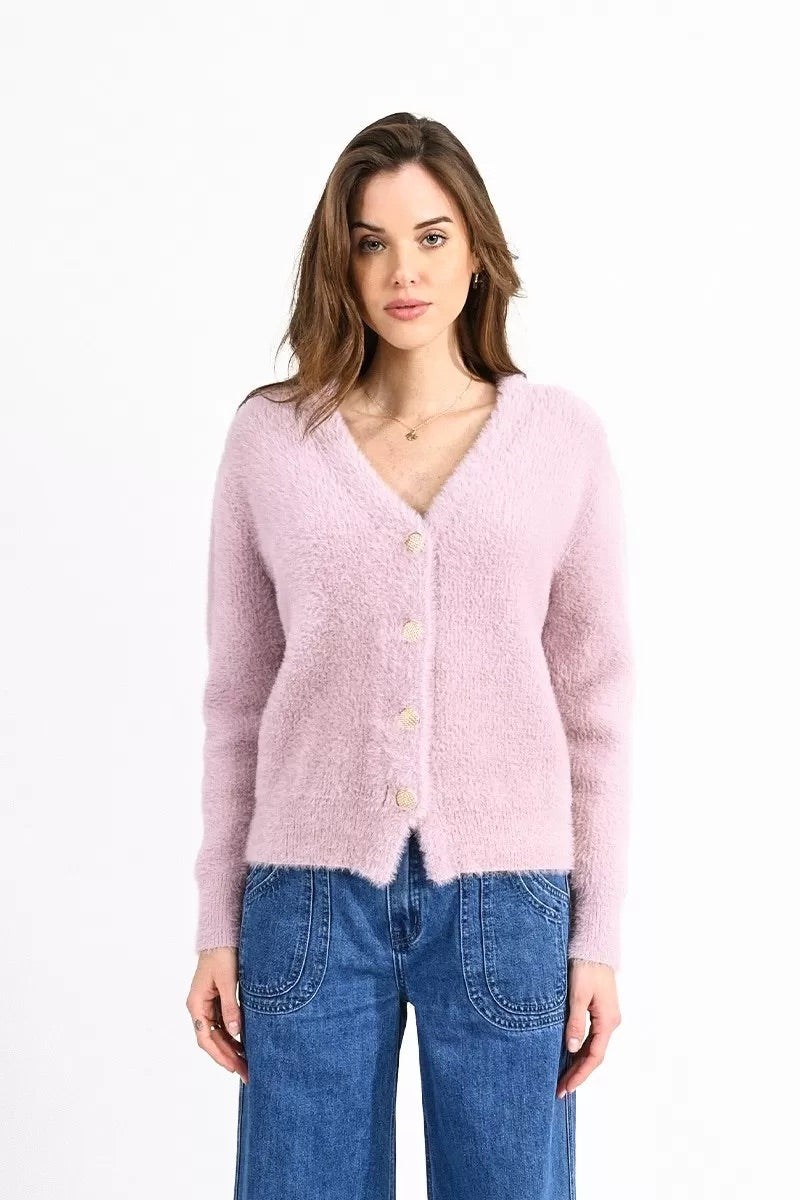Pink Cloud Button Front Cardigan
