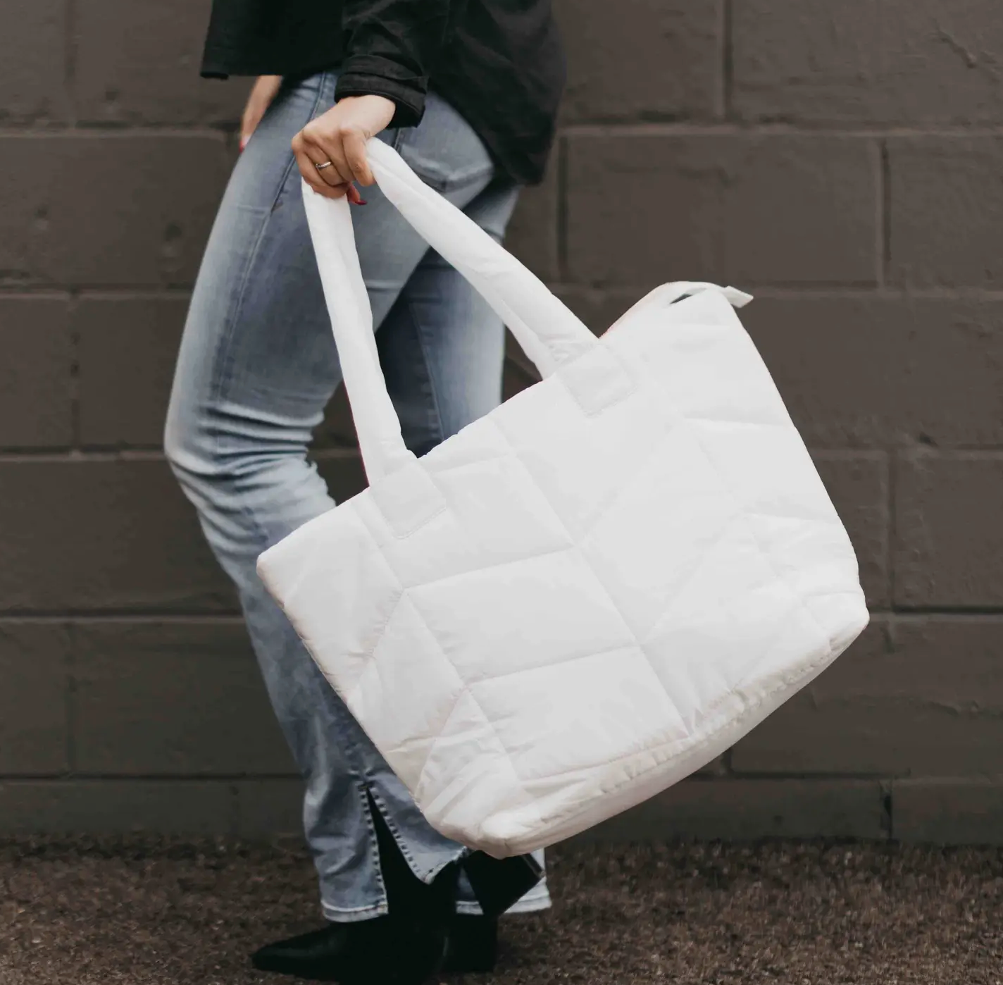 Naomi Nylon Tote Bag - White - Lark & Lily Boutique