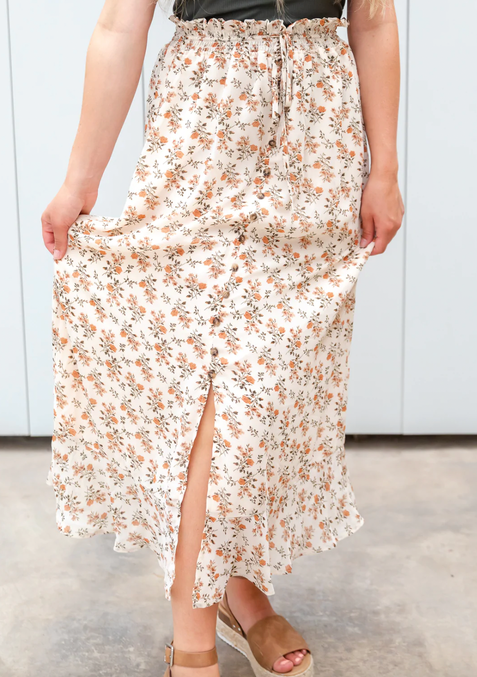 Maxi Button Front Skirt in Rust Magnolia - Lark & Lily Boutique