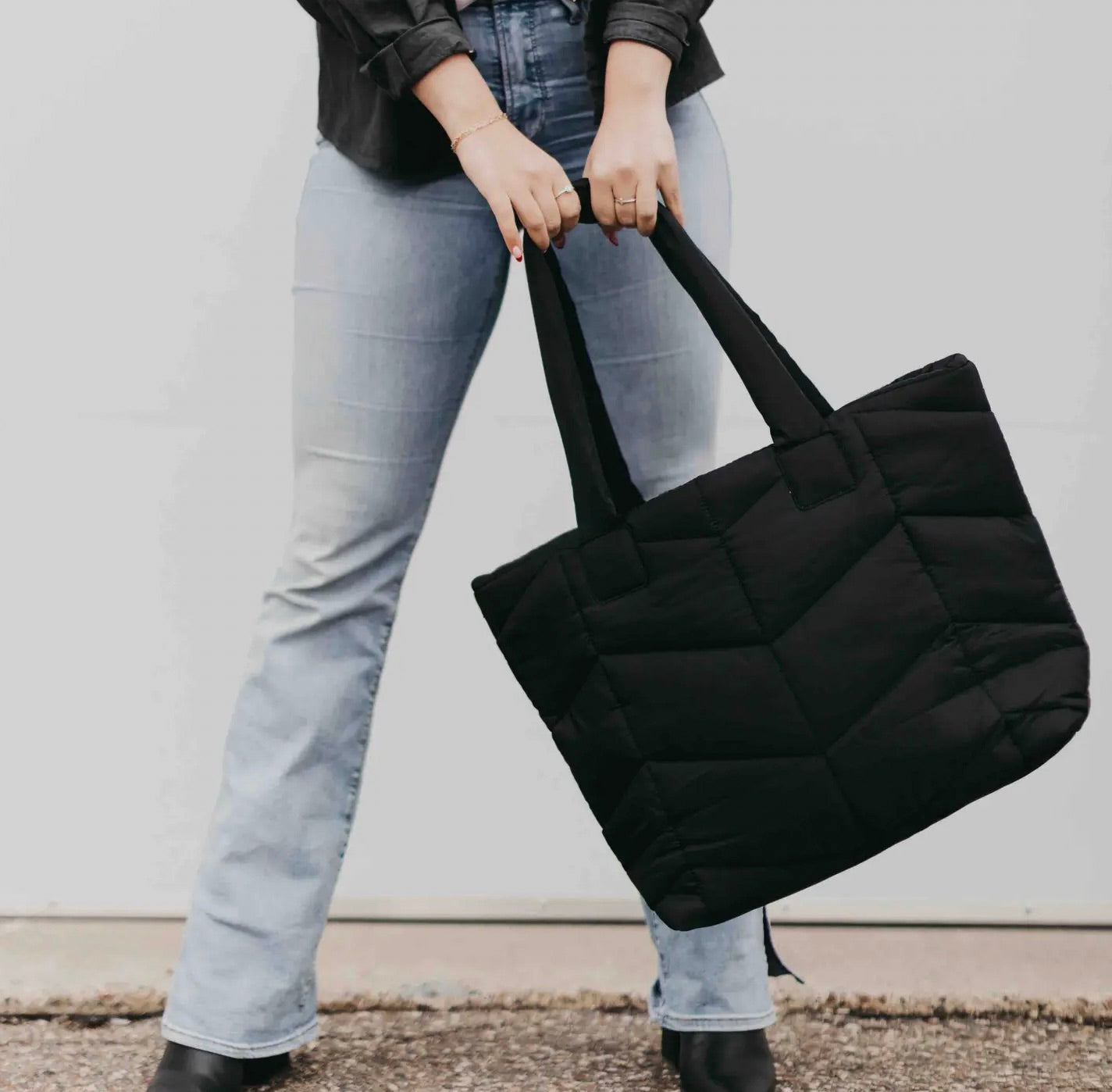 Naomi Nylon Tote Bag- Black - Lark & Lily Boutique
