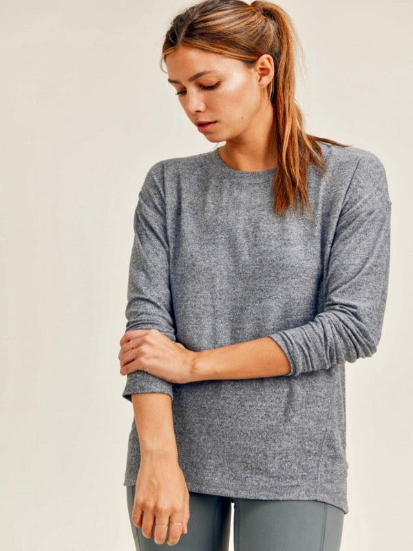 Brushed Crew Neck Long Sleeve Top - Lark & Lily Boutique