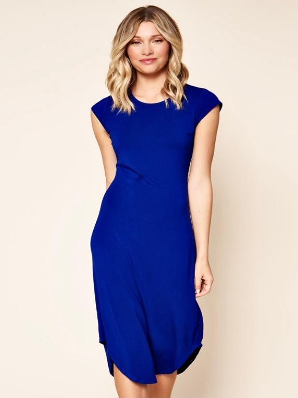 Seville Jersey Knit Asymmetric Midi Dress-Cobalt - Lark & Lily Boutique