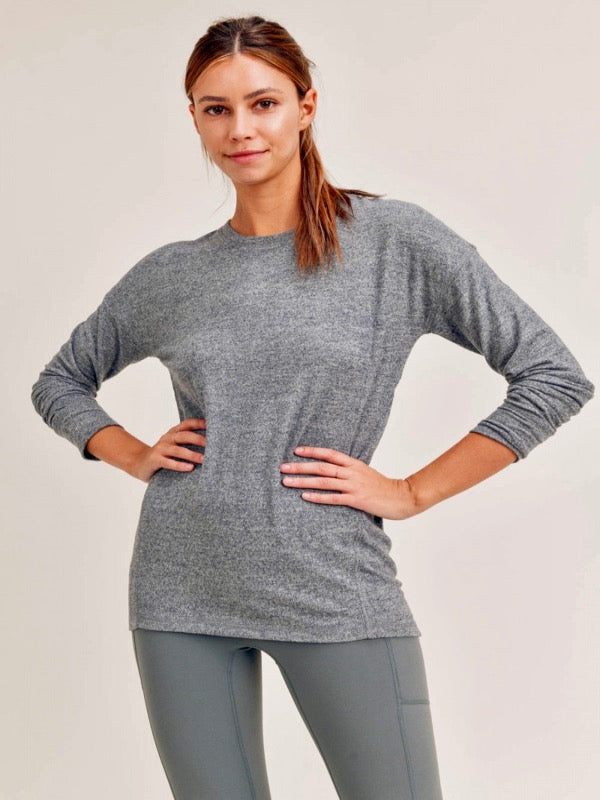 Brushed Crew Neck Long Sleeve Top - Lark & Lily Boutique