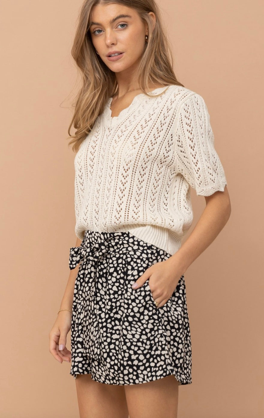 Chevron Knit Short Sleeve Top with Scallop Neckline - Lark & Lily Boutique