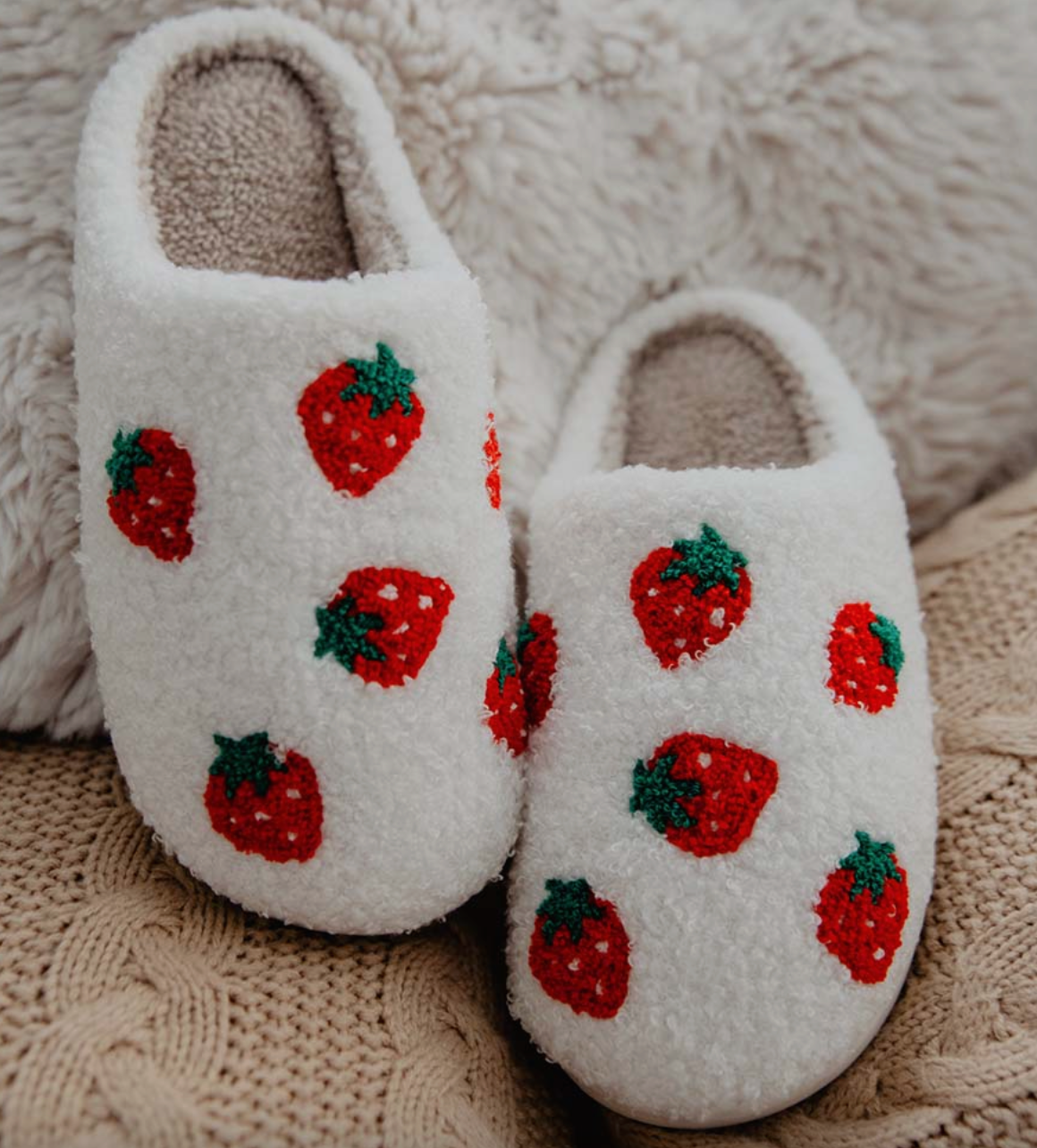 Strawberry Fuzzy Slippers - Lark & Lily Boutique