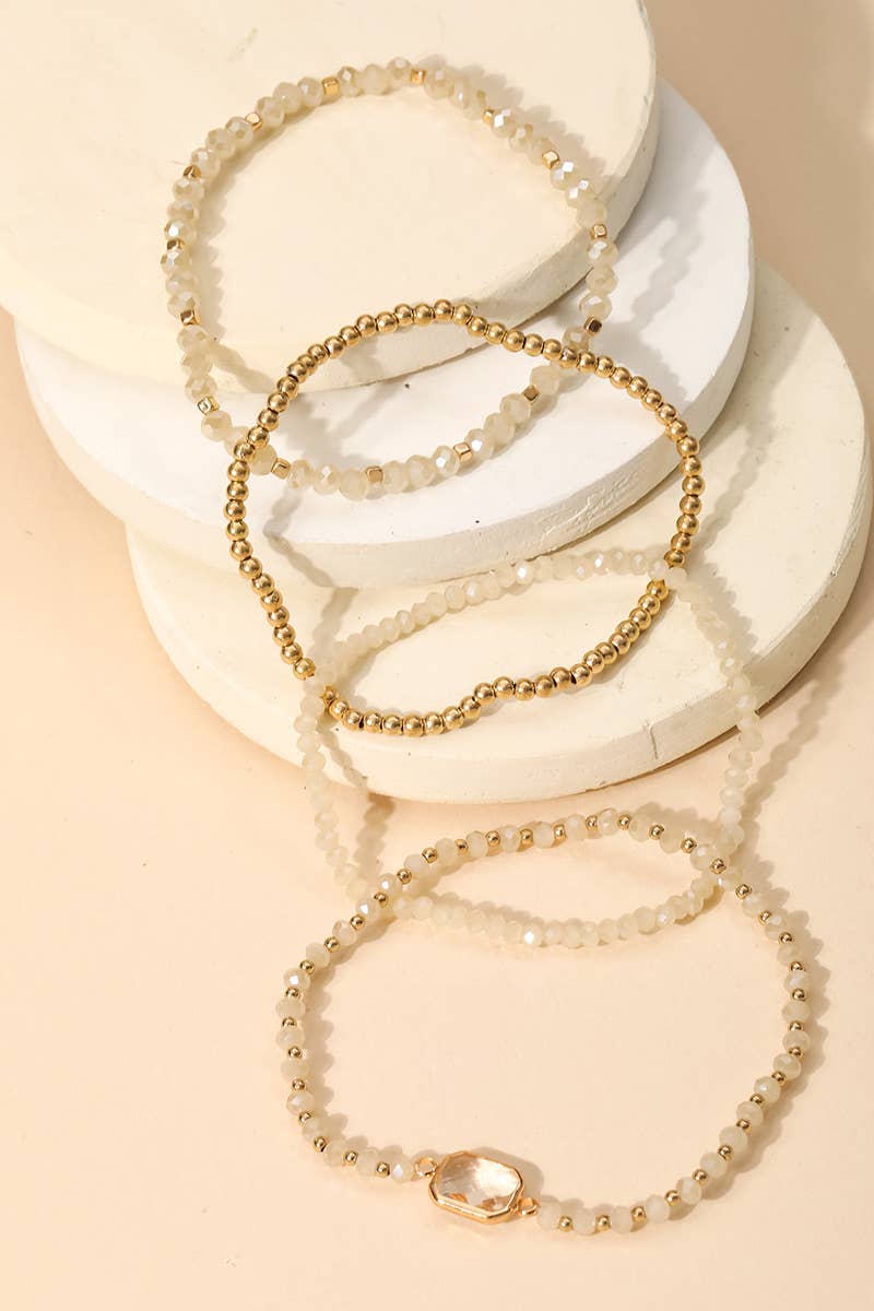 Dainty Beaded Bracelet Set-Cream - Lark & Lily Boutique
