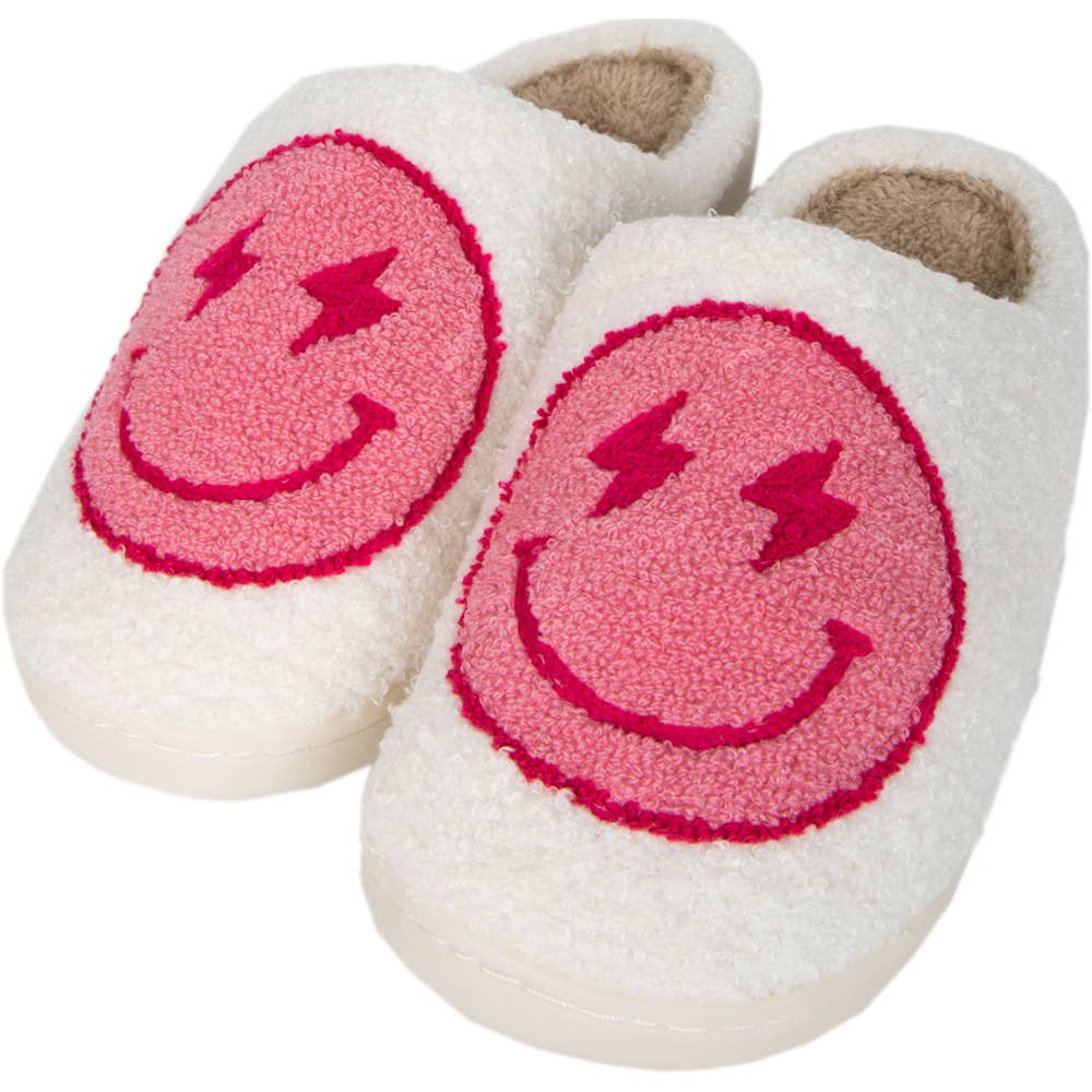 Hot Pink and White Lightning Happy Slippers - Lark & Lily Boutique