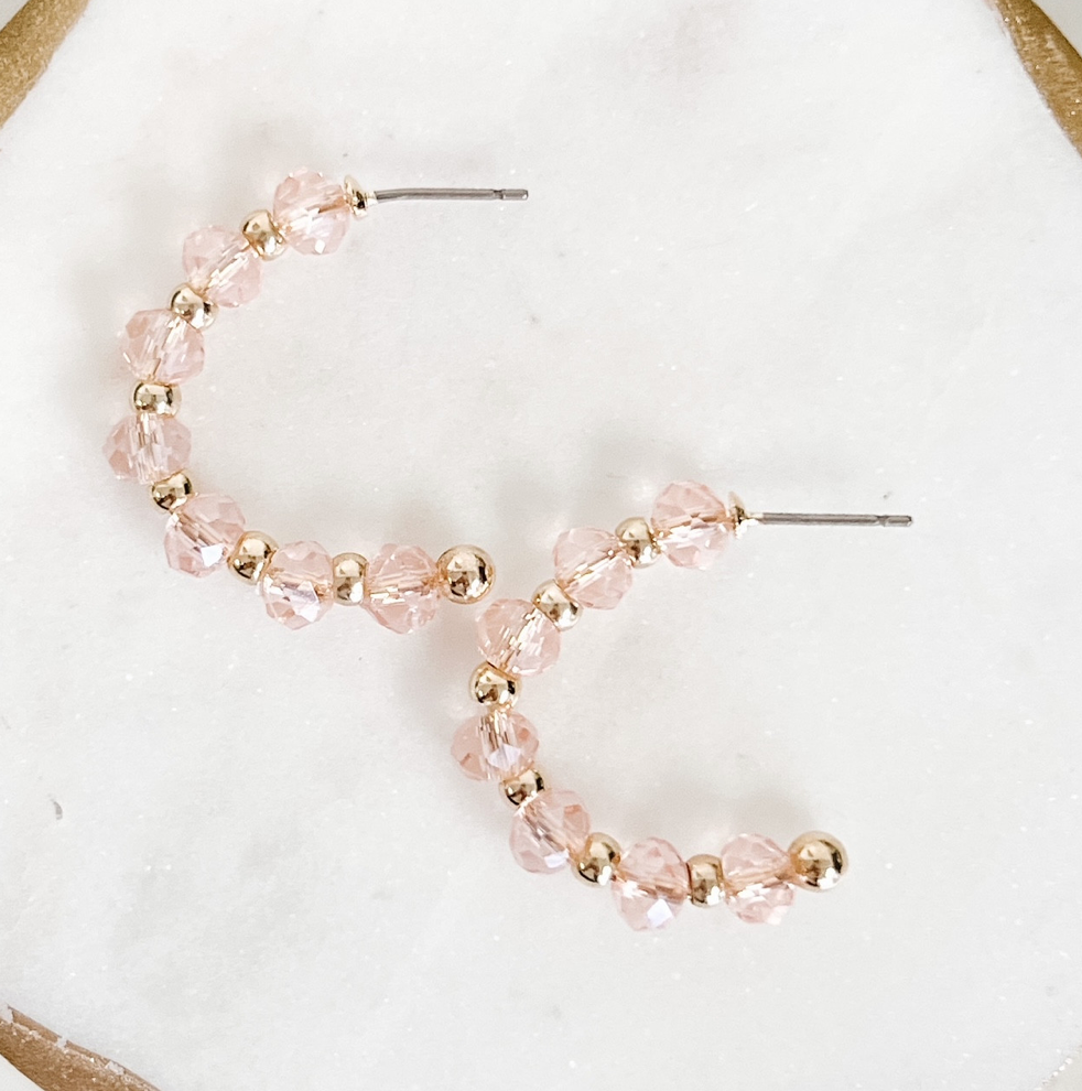 Beaded Hoop Earrings-Pink - Lark & Lily Boutique