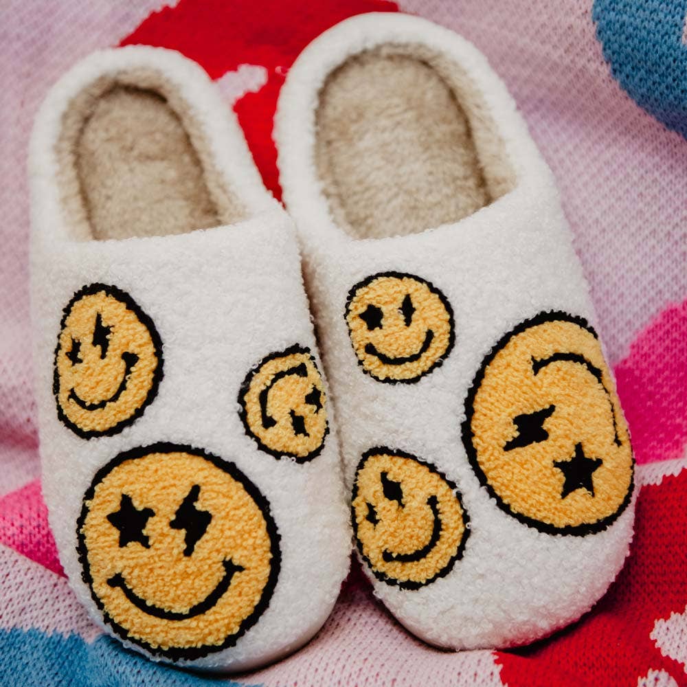 Star and Lightning Happy Face Slippers