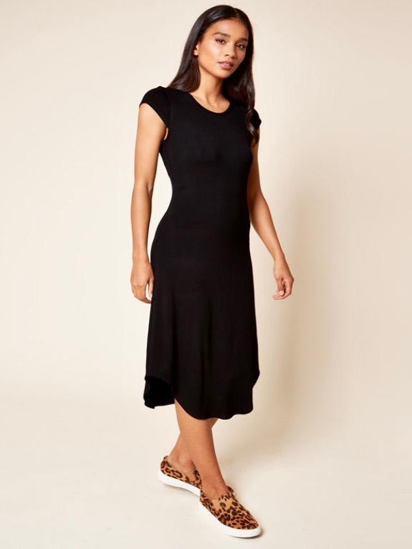 Seville Jersey Knit Asymmetric Midi Dress- Black - Lark & Lily Boutique