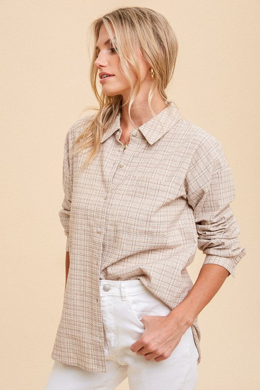 Corrine Textured Stitch Button Up Shirt - Lark & Lily Boutique