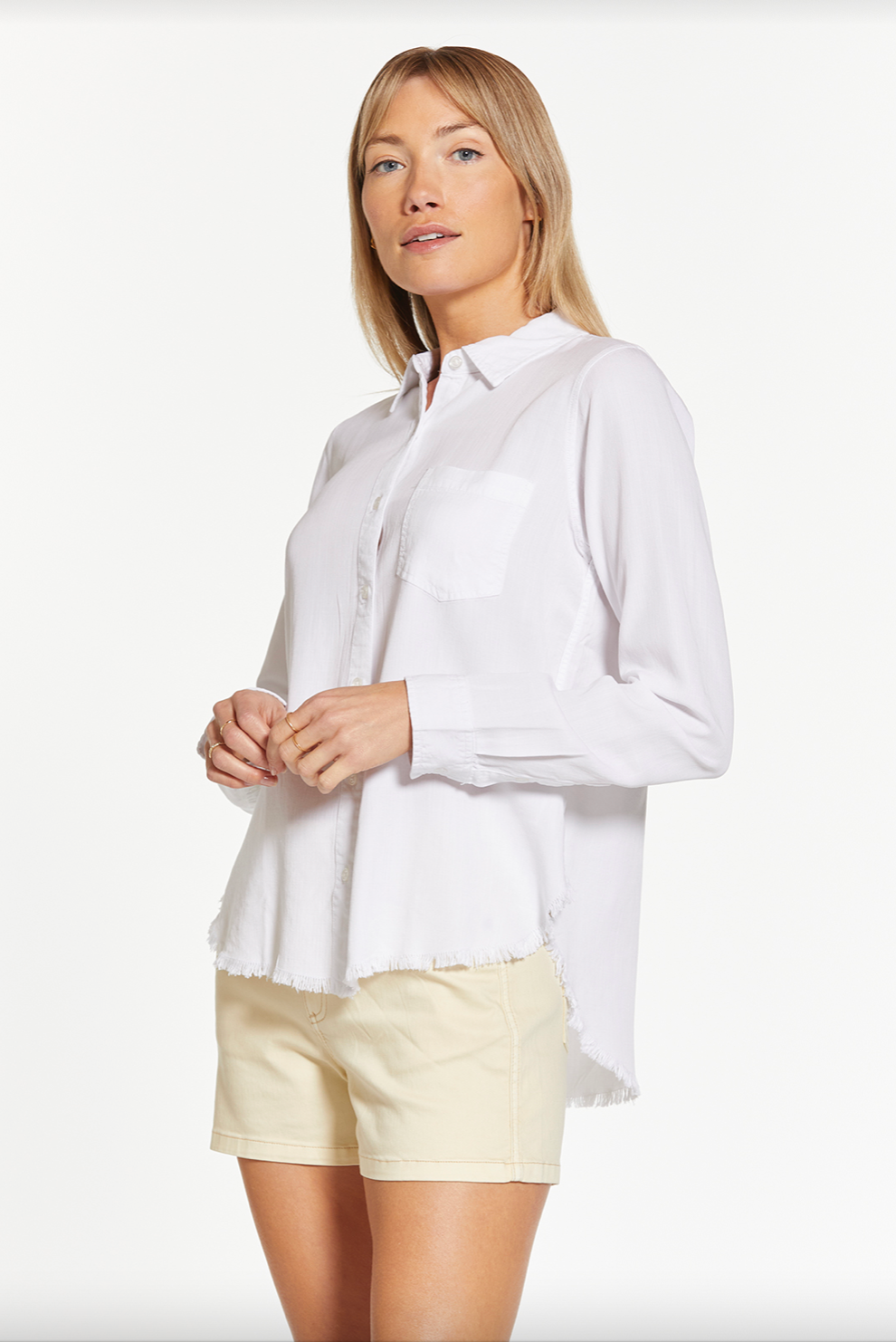 Faye Button Up Top- White - Lark & Lily Boutique