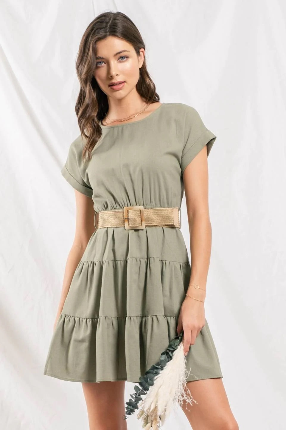Back Button Belted Dress
