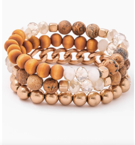 Multi Ball Beaded Chain Bracelet-Brown - Lark & Lily Boutique
