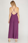 Open Back Pleated Jumpsuit- Grape - Lark & Lily Boutique