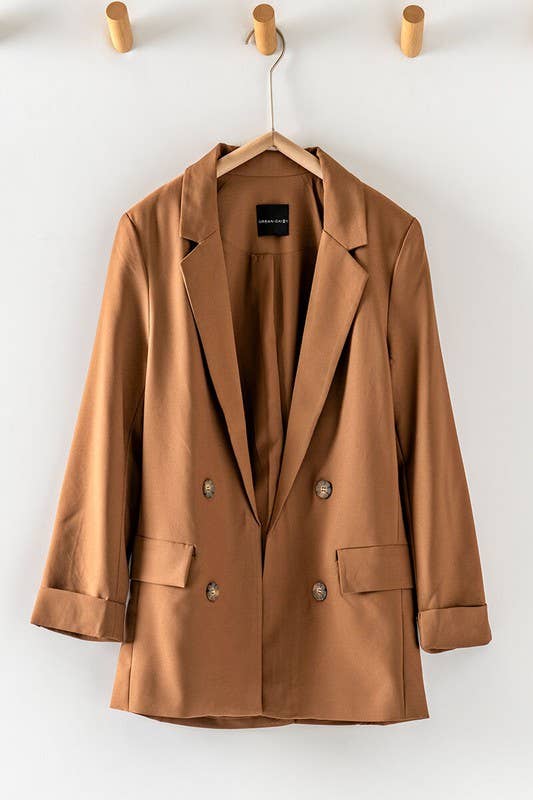 Fitted Open Front Modern Blazer - Brown