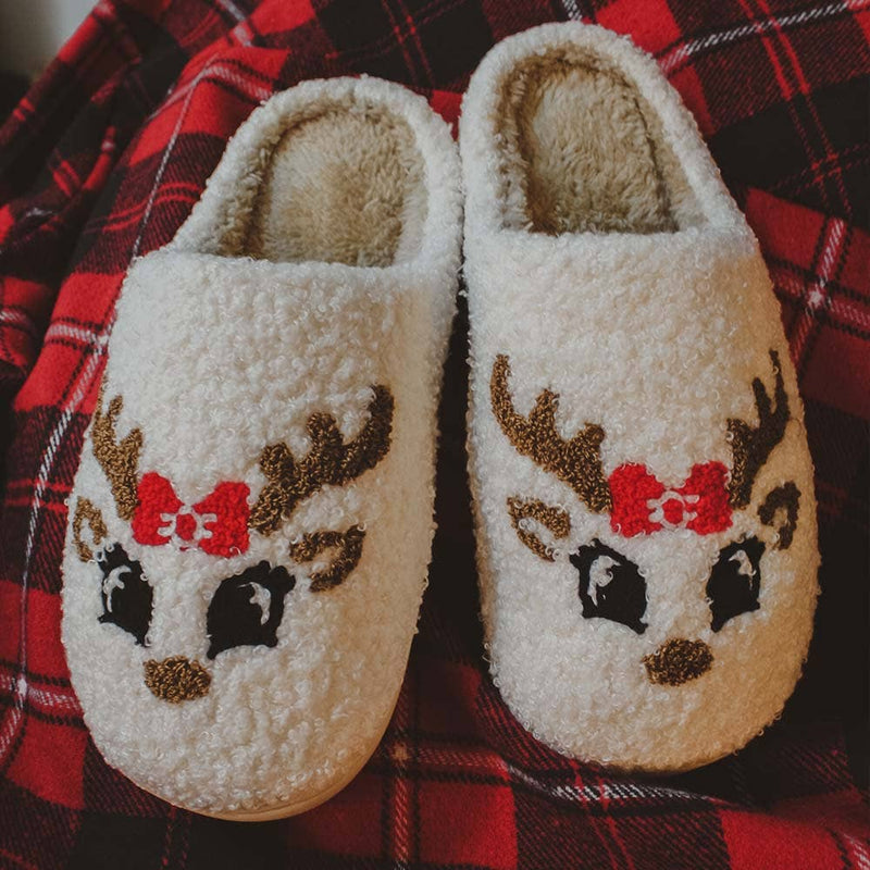 Reindeer Face Christmas Sherpa Slippers - Lark & Lily Boutique
