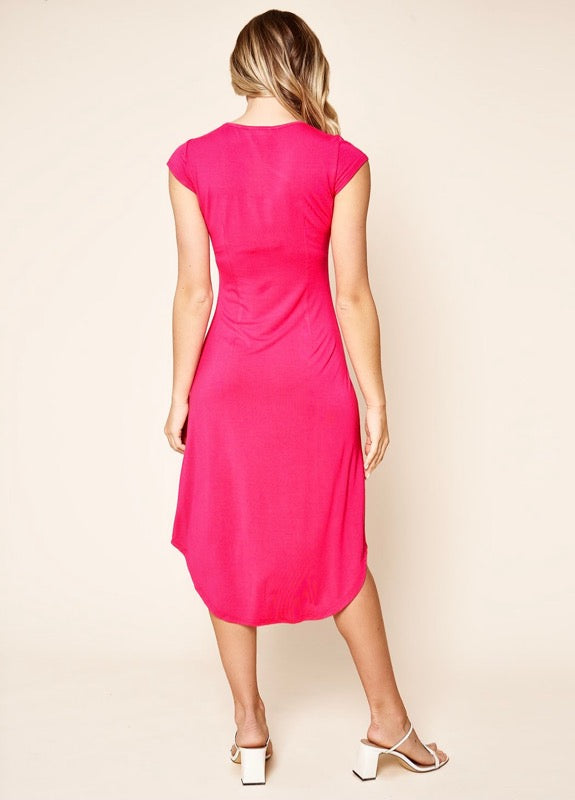 Seville Jersey Knit Asymmetric Midi Dress- Fuchsia - Lark & Lily Boutique