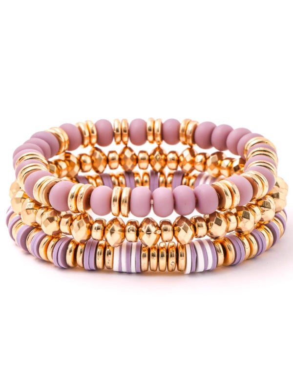 Rondelle Matte Disc Beaded Bracelet Set- Lavender - Lark & Lily Boutique